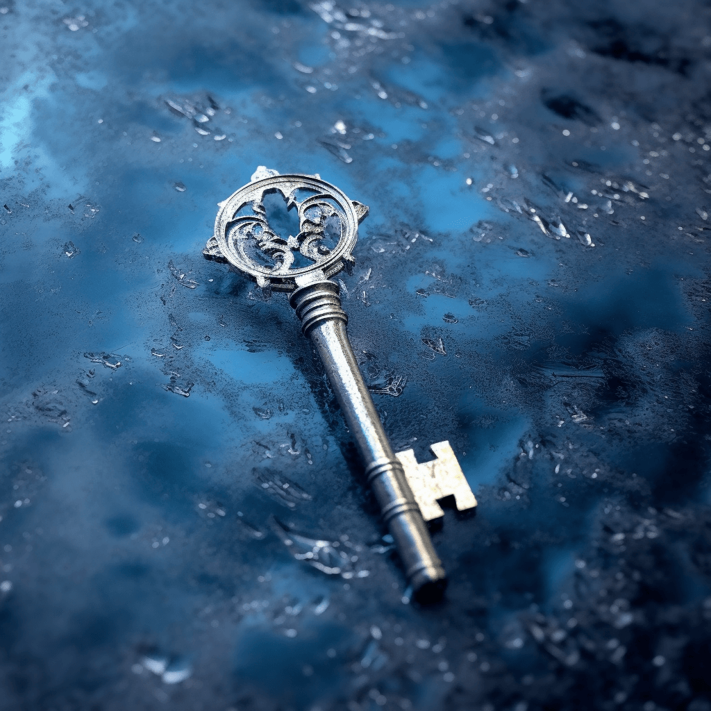 Llave sobre superficie azul